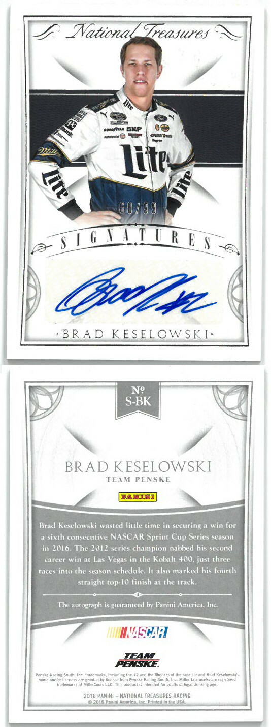 Brad Keselowski signed 2016 Panini National Treasures Racing Card #S-BK- LTD