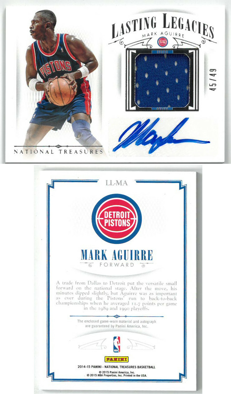 Mark Aguirre signed 2014-15 Panini National Treasures Game Worn  #LL-MA 45/49