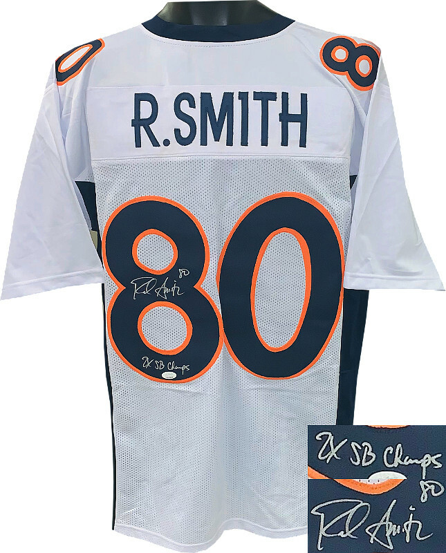 Rod Smith signed White Custom Stitched Pro Style Jersey #80 2X SB Champs XL- JSA
