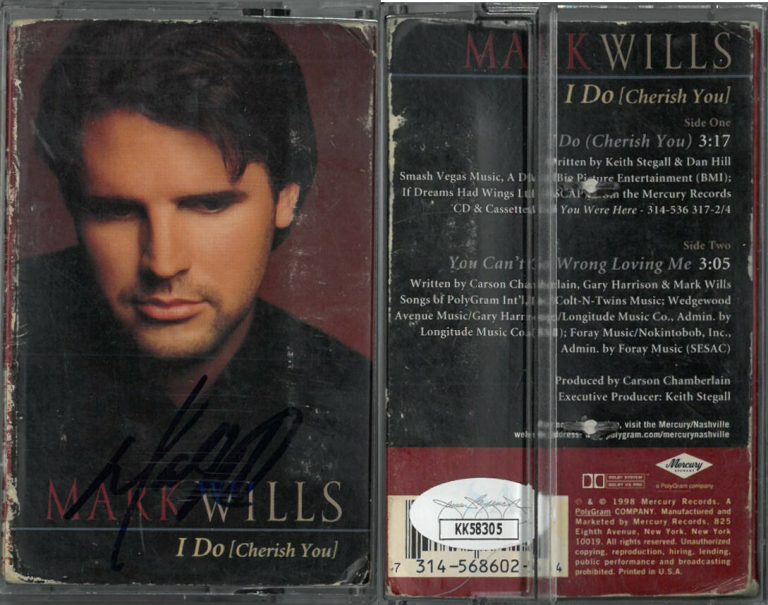Mark Wills signed 1998 I Do (Cherish You) Cassette Cover/Tape/Case Single- JSA