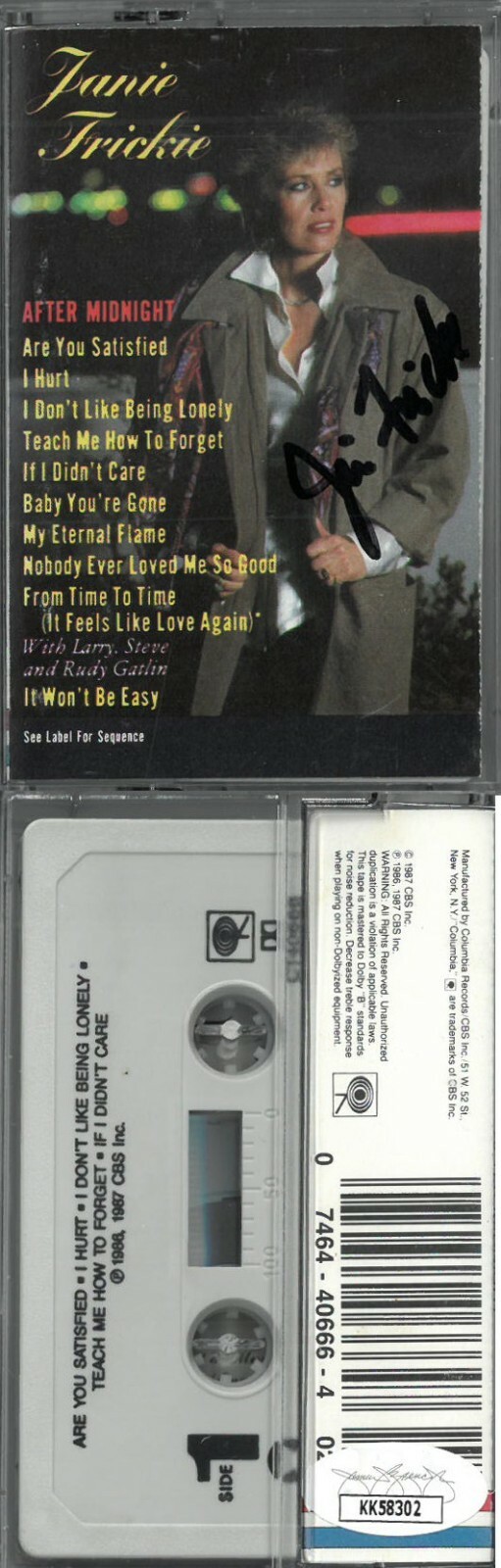 Janie Fricke signed 1987 After Midnight Cassette Cover/Tape/Case - JSA #KK58302