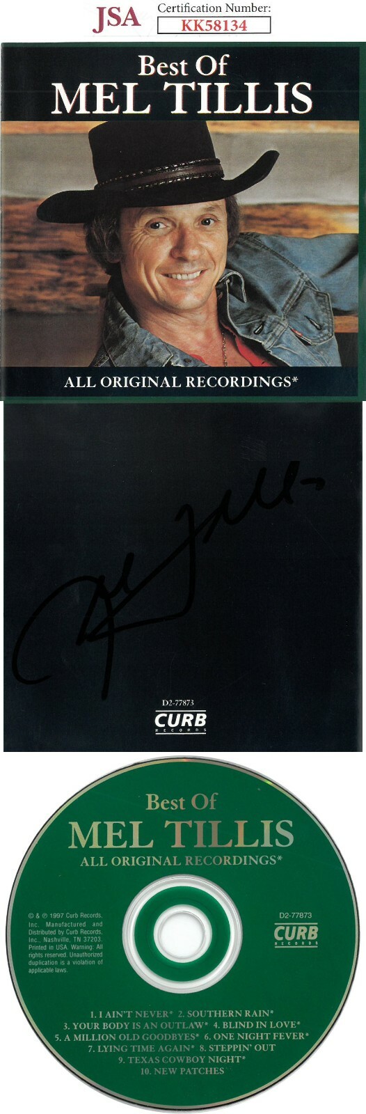Mel Tillis signed 1997 Best of Mel Tillis Album Back Cover /CD/Case/Ticket - JSA