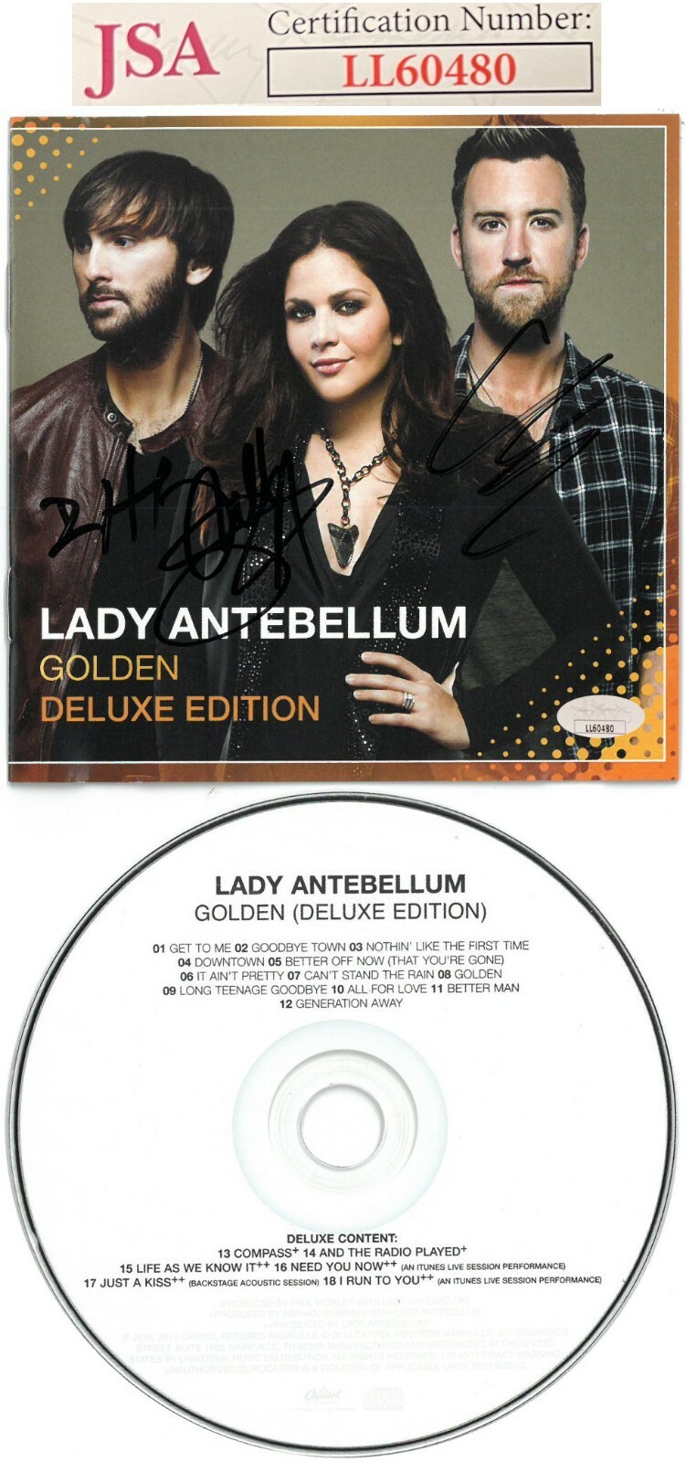 Lady Antebellum Band (Lady A) 2013 Golden Deluxe Edition Album Cover w/CD & Case