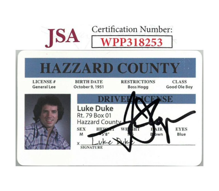Tom Wopat signed Luke Duke Hazzard County Rep Driver's License - JSA