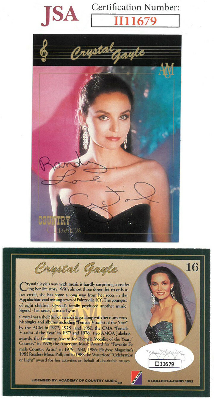 Crystal Gayle signed 92 Academy of Country Music Card #16 w/ Randy Love - JSA