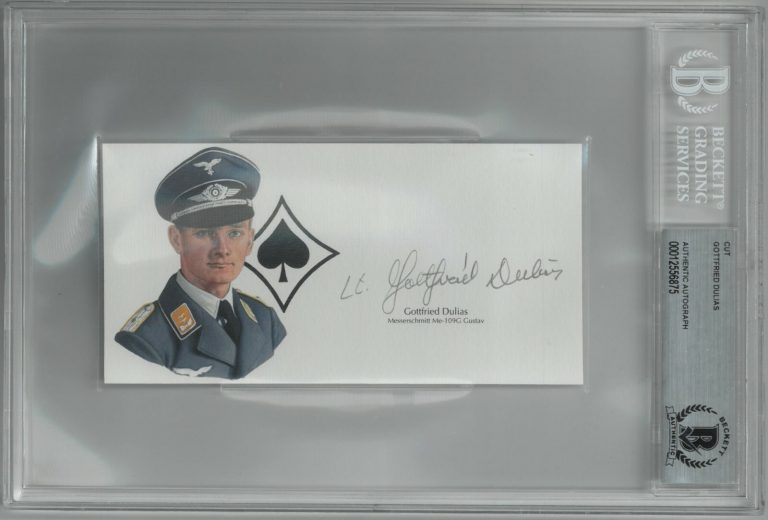 Gottfried Dulias signed 5.5”x 3” cut sig WWll Luftwaffe Pilot ME-109G - Beckett