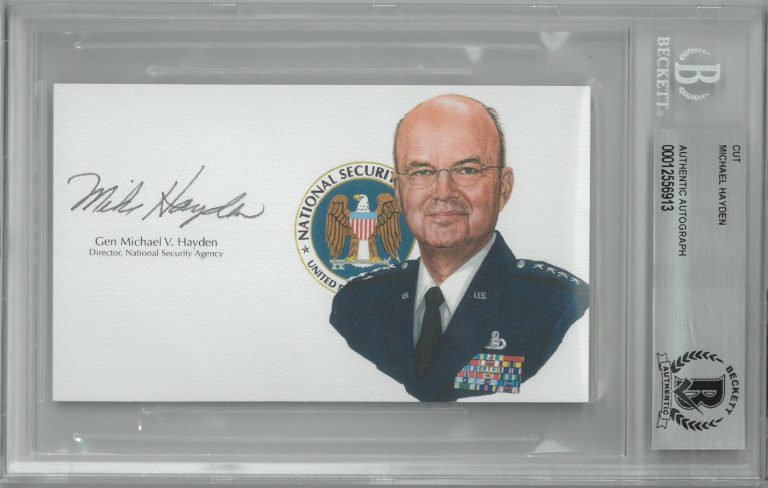 Michael/Mike Hayden signed 5”x3” cut sig–BAS/Beckett USAF 4-Star General/CIA/NSA