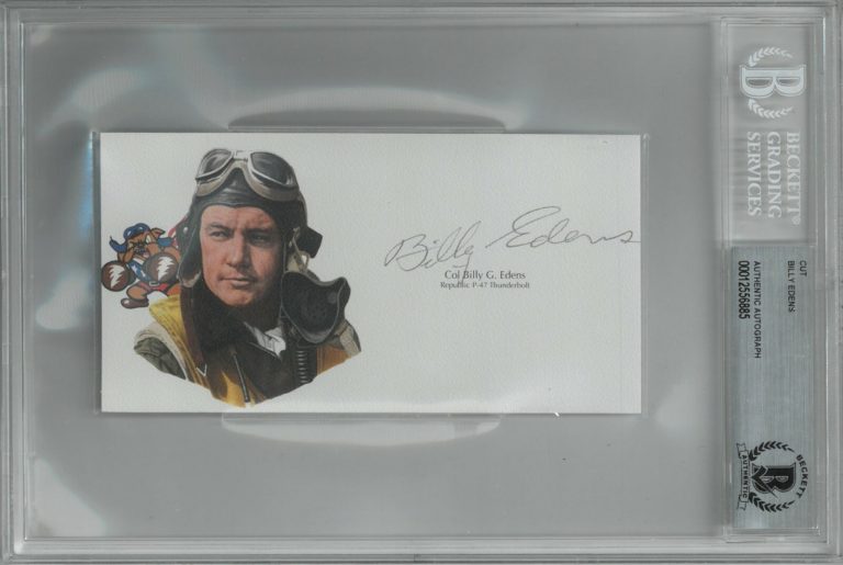 Col Billy Edens signed WWll  5.75”x3” cut sig– BAS (P-47 Thunderbolt Ace Pilot)
