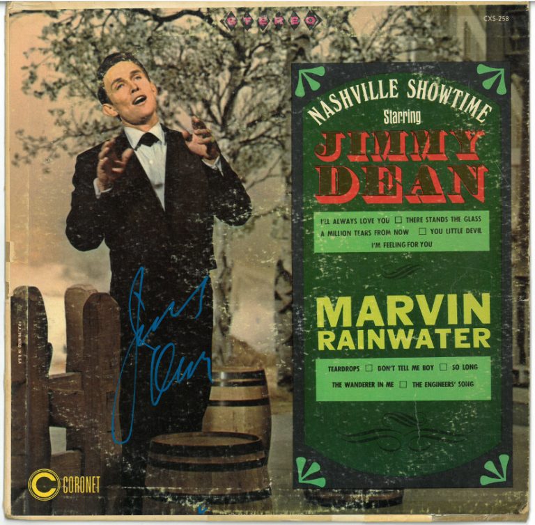 Jimmy Dean signed 1960's Nashville Marvin Rainwater Album Cover/LP/ Record JSA