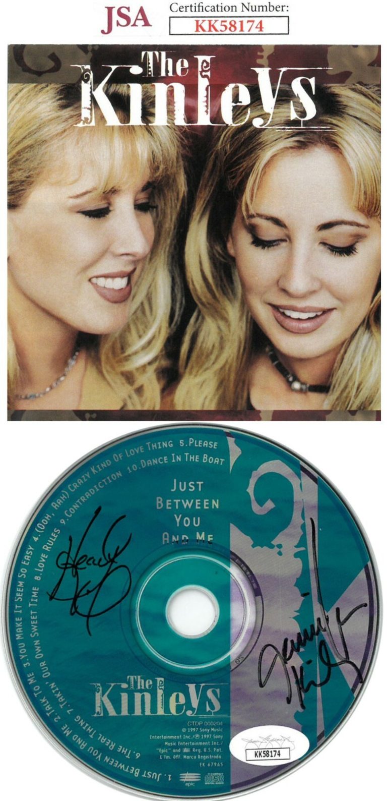 The Kinleys (Jennifer & Heather) signed 1997 Just Between You & Me Album CD- JSA
