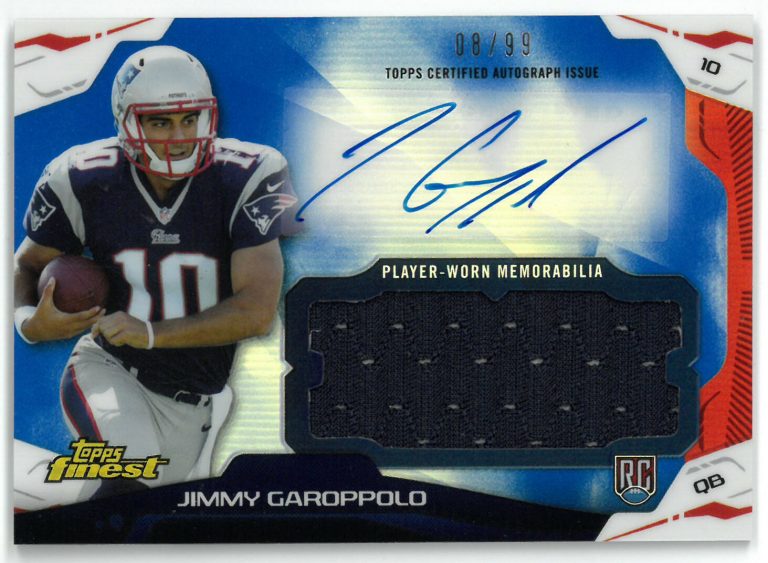 Jimmy Garoppolo signed 2014 Topps Finest Certified Auto/ Worn RC Card  RPA 08/99