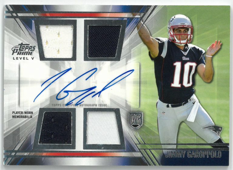 Jimmy Garoppolo signed 2014 Topps Prime Level V Player Worn Rookie/RC Card -RPA