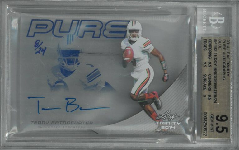 Teddy Bridgewater signed 2014 Leaf Trinity Blue Rookie Card (RC)- BGS Graded 9.5