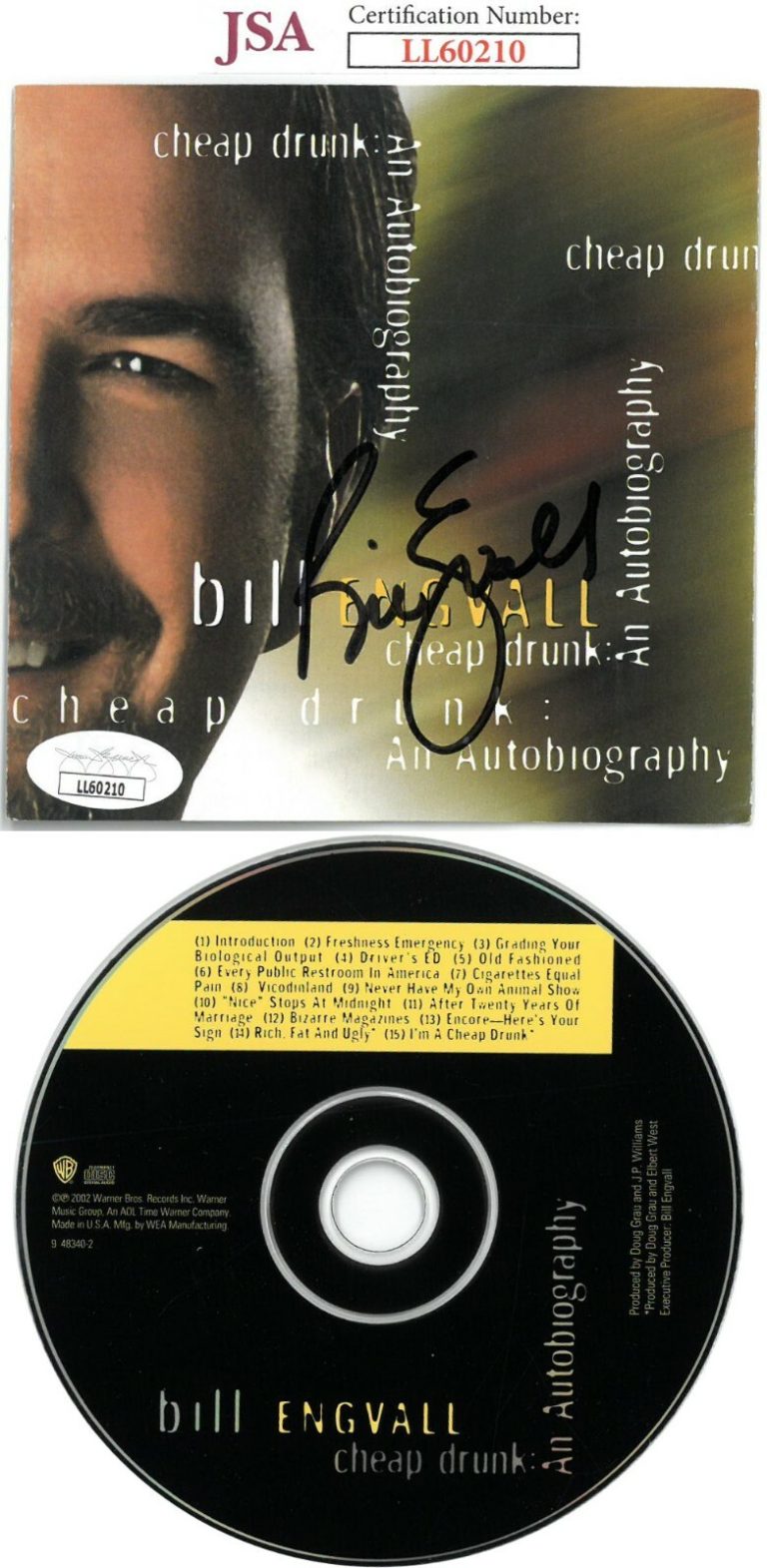 Bill Engvall signed 2002 Cheap Drunk An Autobiography Cover w/CD & Case- JSA