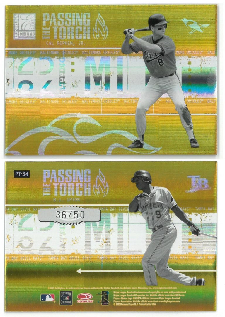 Cal Ripken, Jr & BJ Upton 2005 Donruss Elite Passing the Torch Card #PT-34 36/50