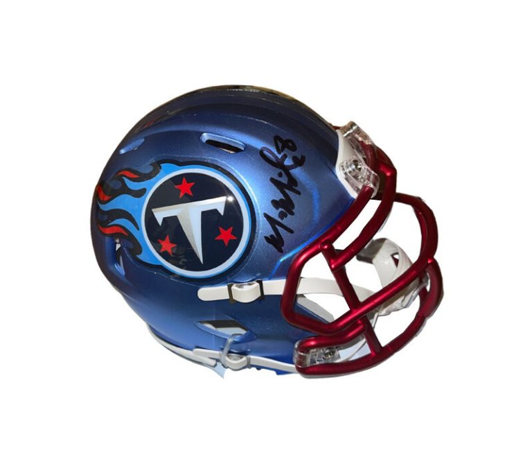 Marcus Mariota signed Tennessee Titans Blue Flash Speed Mini Helmet #8- JSA W