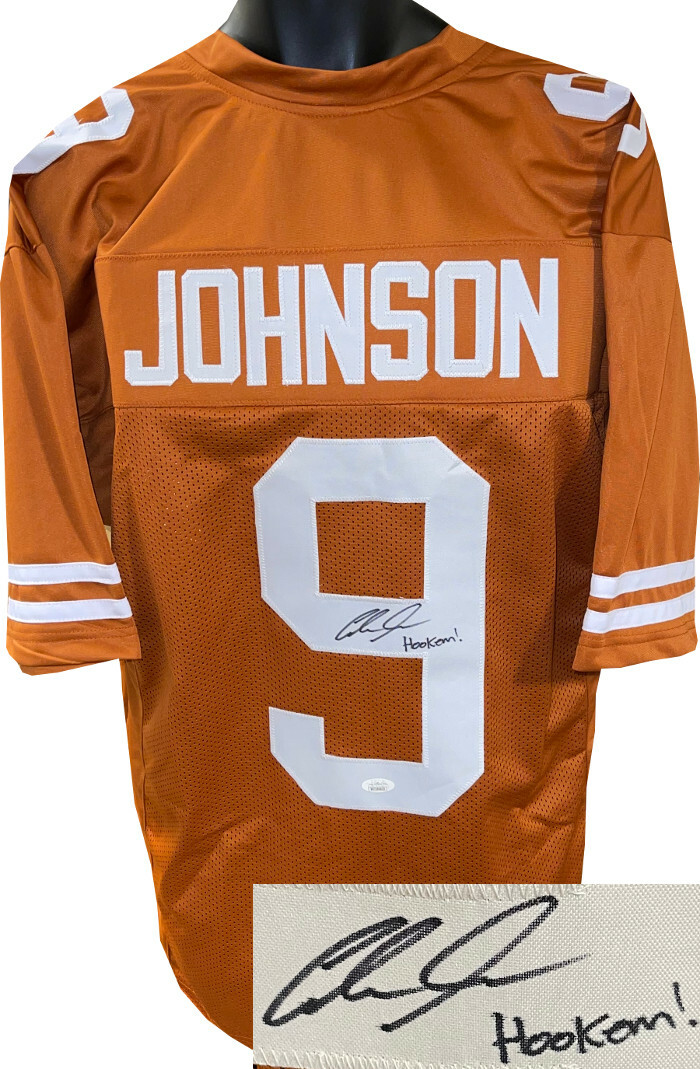 Collin Johnson signed Texas Burnt Orange Custom Stitched College Jersey Hookem!