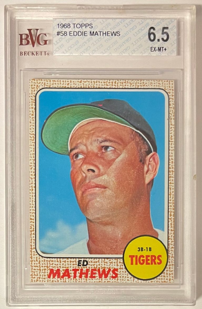 Eddie Mathews 1968 Topps Baseball Card #58- BVG Graded 6.5 EX-MT+ (Sub Grades)