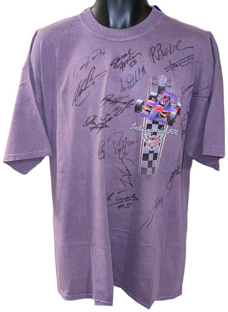 2002 Indianapolis 500 Logo VIP T-Shirt signed/21 sigs– JSA LOA Helio Castroneves