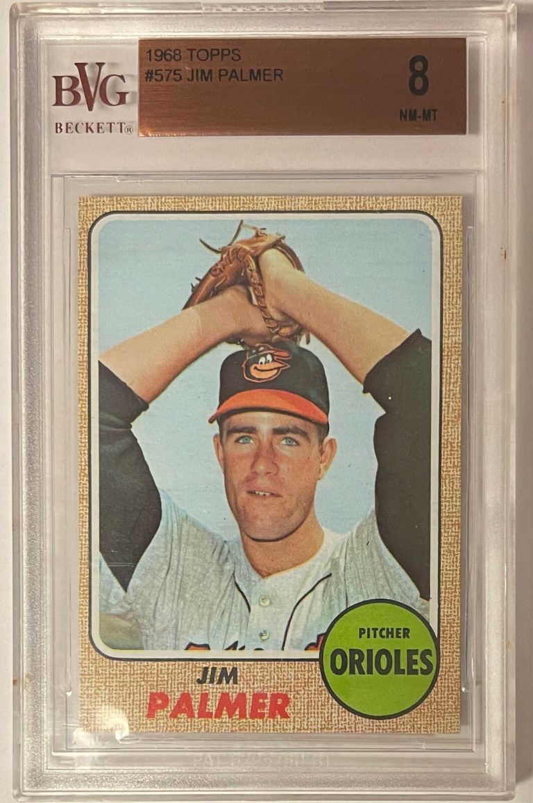 Jim Palmer 1968 Topps Baseball Card #575- BVG Graded 8 NM-MT w/ Sub grades