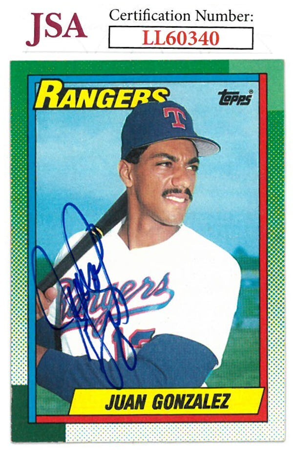 Juan Gonzalez signed Texas Rangers 1990 Topps Baseball Rookie/RC Card #331- JSA