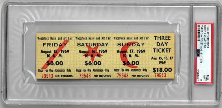 1969 Woodstock Music & Art Fair PSA Slabbed Mint 9 RARE ADVANCE 3 Day $18 Ticket