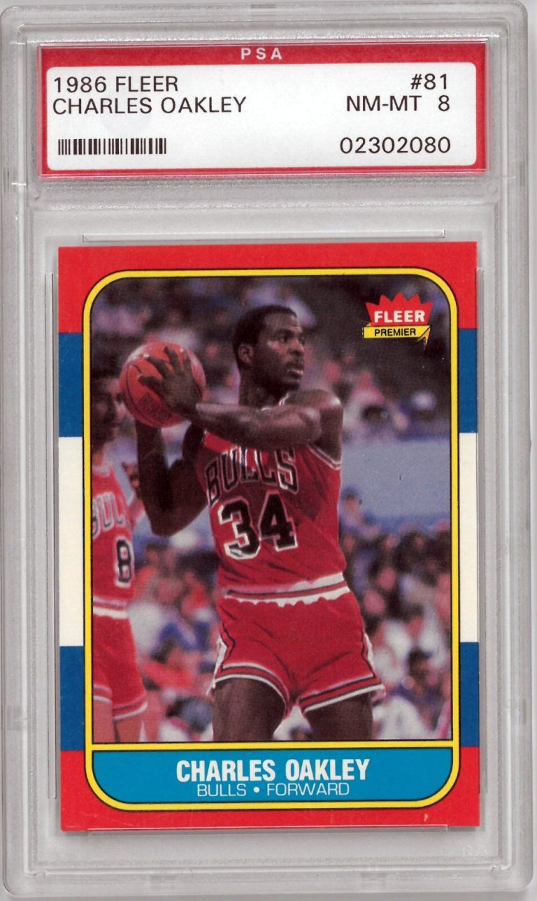 Charles Oakley 1986-87 Fleer Rookie Basketball Card (RC) #81- PSA Graded 8 NM-MT