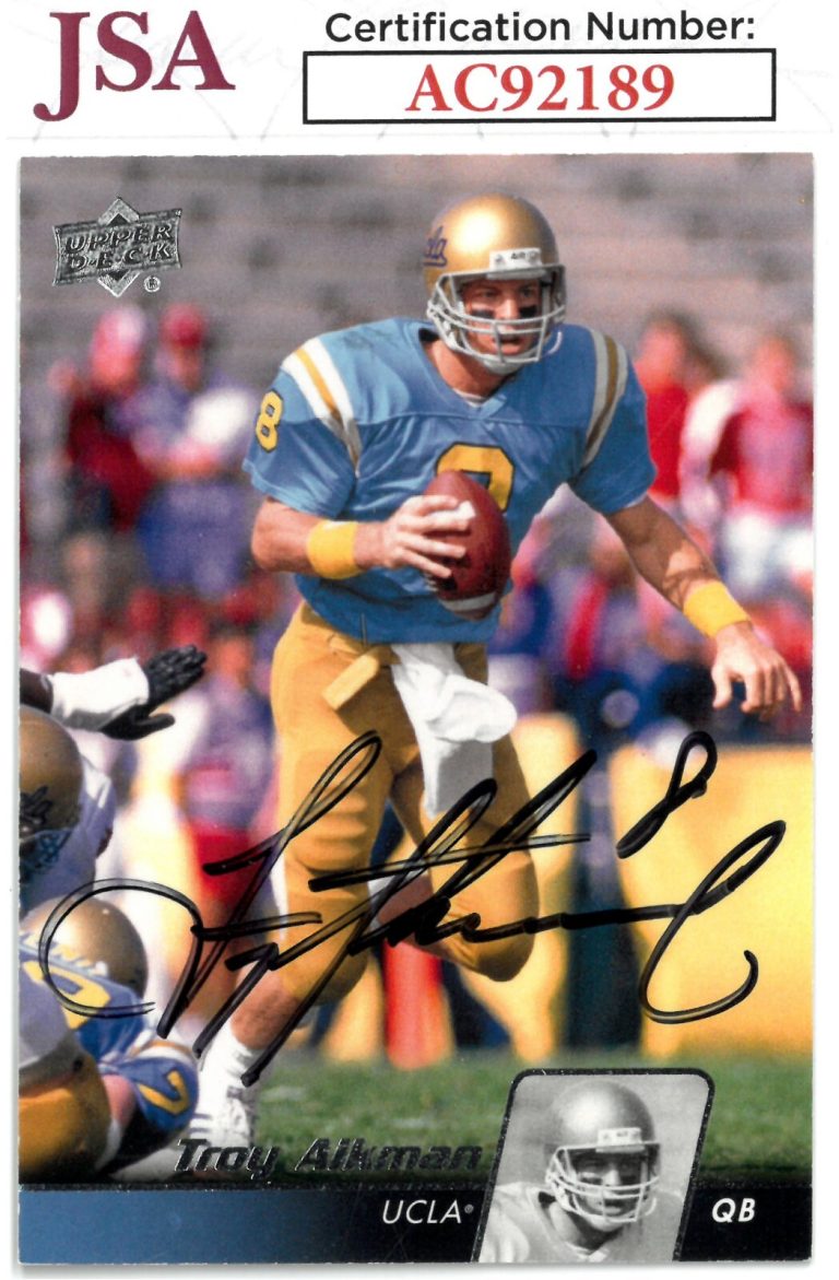 Troy Aikman signed 2011 Upper Deck UCLA NCAA Football Card #5-JSA (On Card Auto)