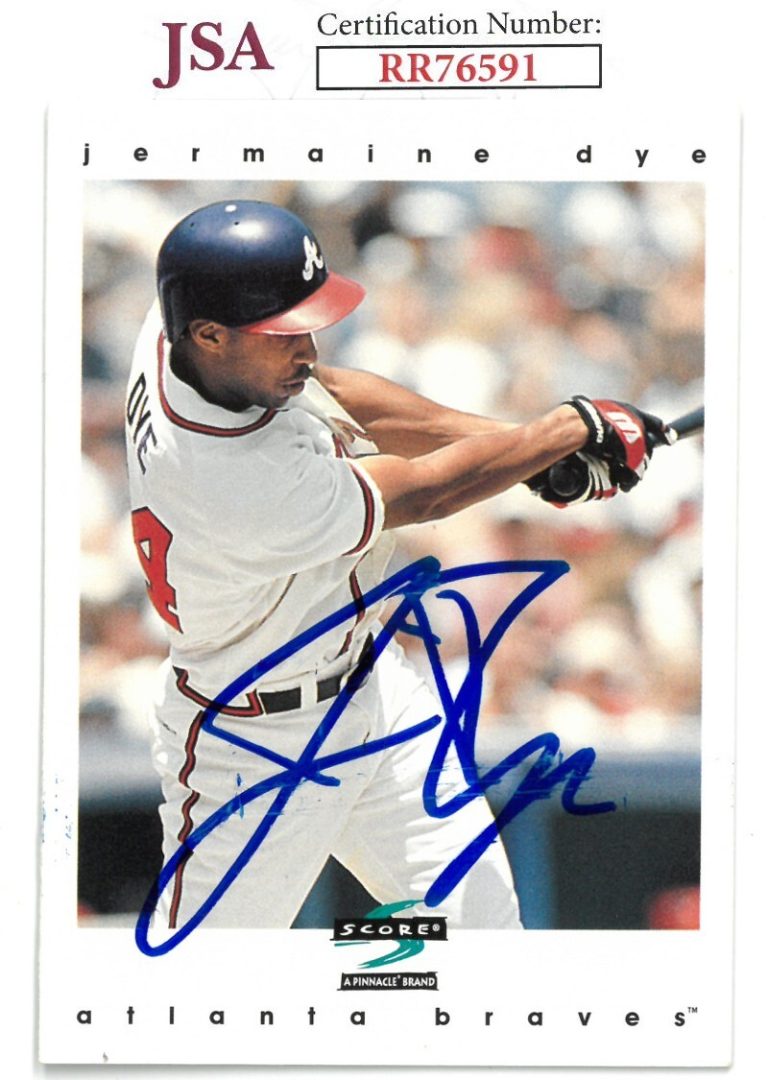 Jermaine Dye signed 1996 Score Baseball Card #141 Atlanta Braves - JSA #RR76591