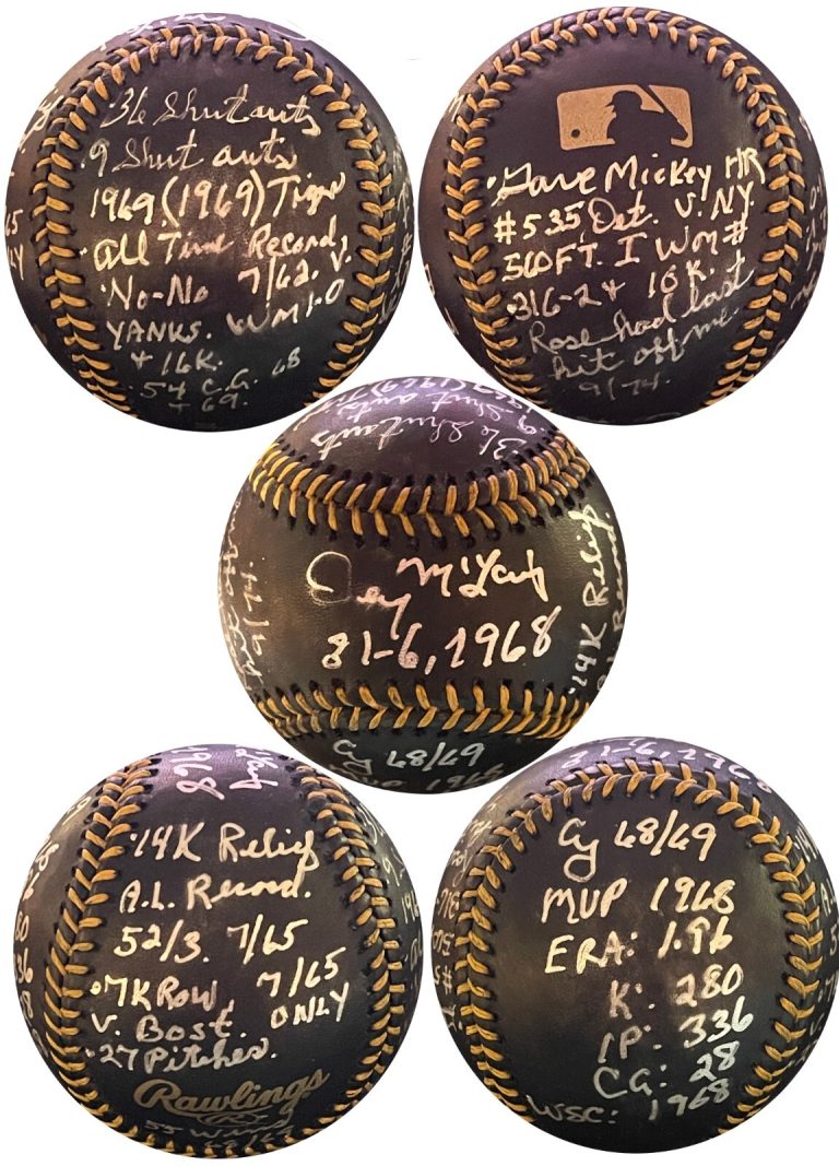 Denny Mclain signed OML Black Baseball 1968 31-6/WS/MVP/Cy/AS/Mickey Mantle-JSA