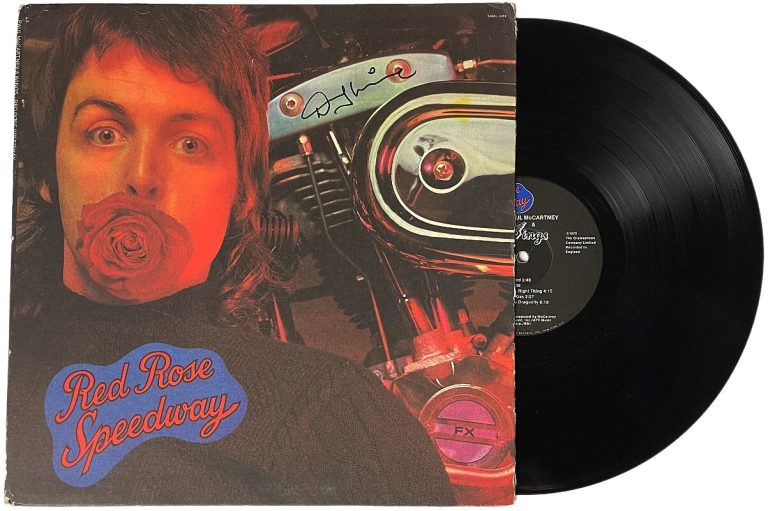 Denny Laine signed 1973 Wings Band Red Rose Speedway Album Cover/LP/Vinyl - JSA