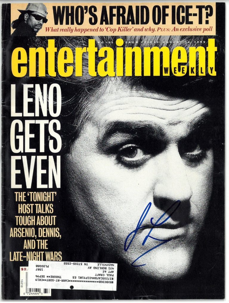 Jay Leno signed 1992 Entertainment Weekly Magazine (8/14/92) Tonight Show - COA