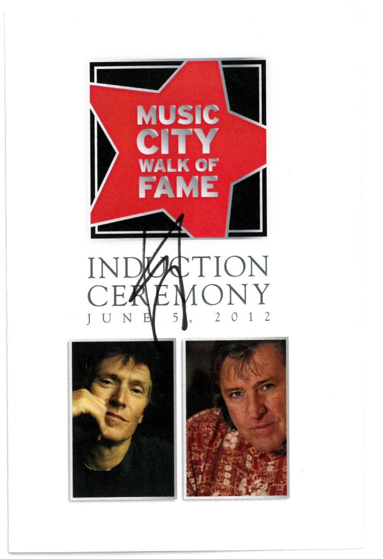 Steve Winwood Signed 2012 Music City Walk Of Fame Induction Ceremony Program COA