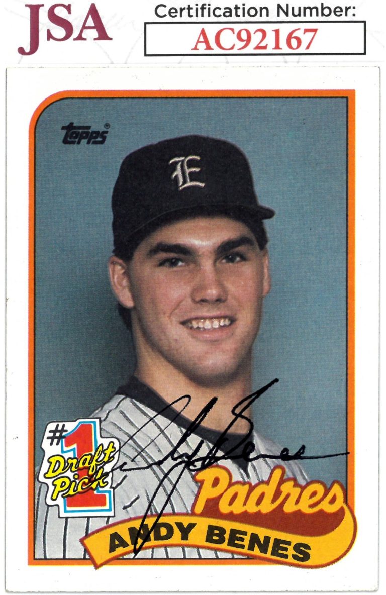 Andy Benes signed 1989 Topps #1 Draft Pick Rookie Card (RC) #437- JSA #AC92167