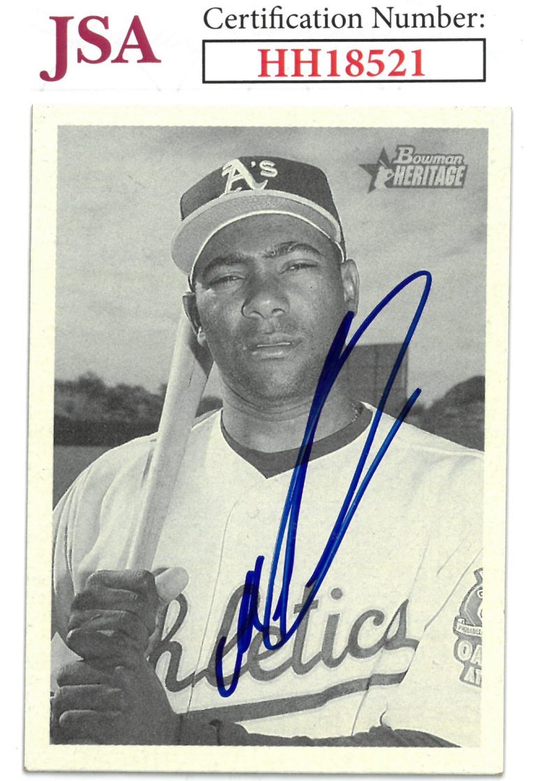 Miguel Tejada signed 2001 Bowman Heritage Baseball Card #15- JSA (On Card Auto)