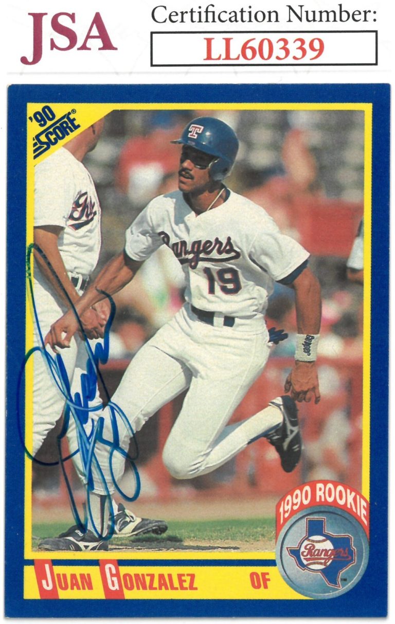 Juan Gonzalez signed 1990 Score Rookie Card (RC) #637- JSA (On Card Auto)