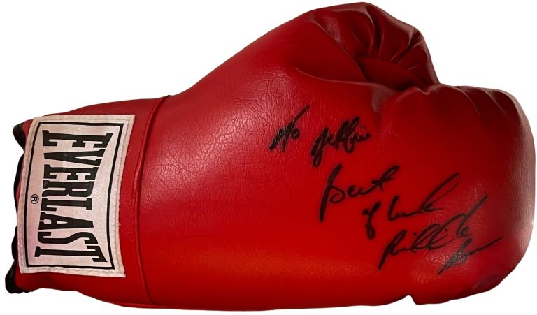 Riddick Bowe signed Everlast Red 12 oz Right Boxing Glove To: Jeffery– COA