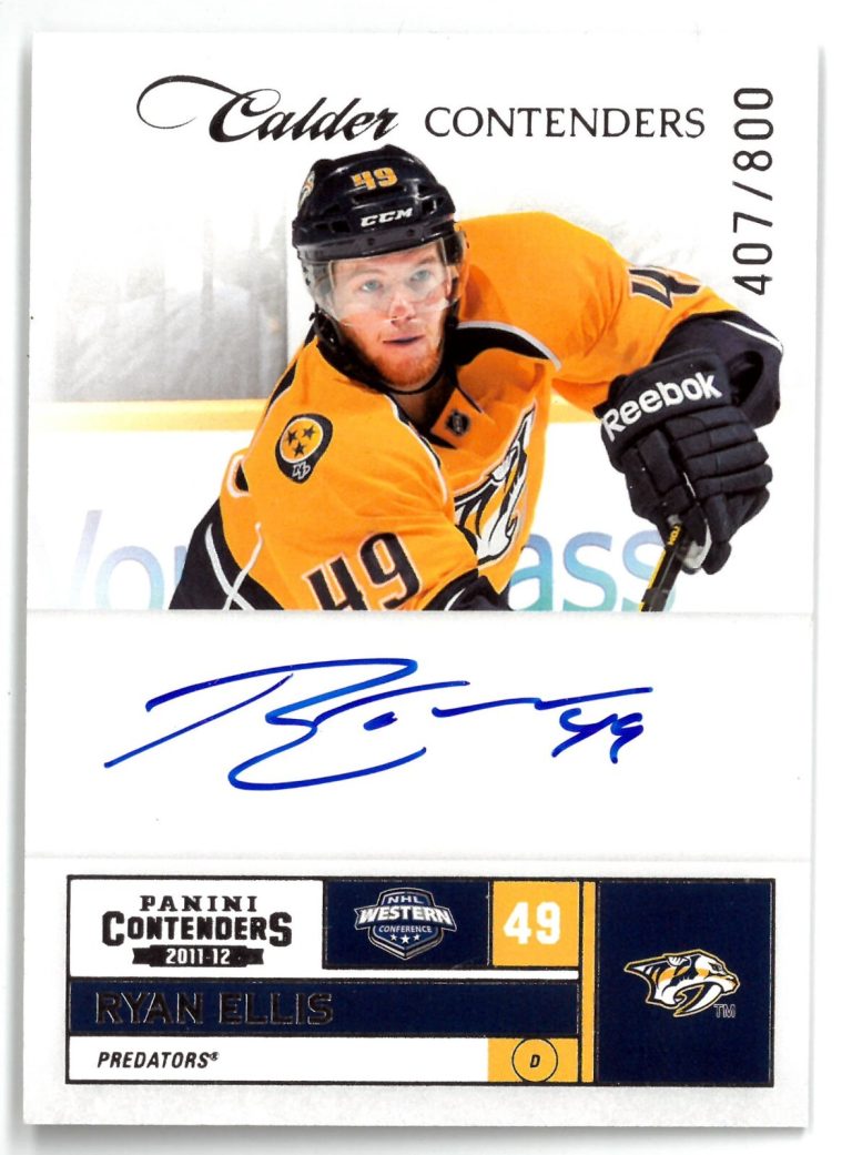 Ryan Ellis signed 2011-12 Panini Contenders Calder Rookie Hockey Card 407/800