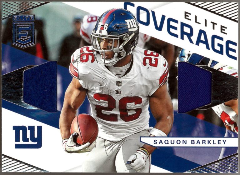 Saquon Barkley 2019 Panini Donruss Elite Coverage Player Worn Material  Card