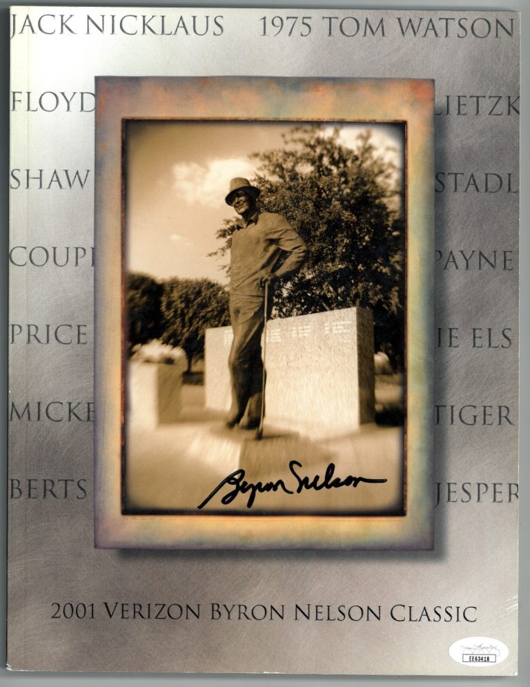 Byron Nelson signed 2001 Verizon Byron Nelson Golf Classic Program- JSA #EE63418