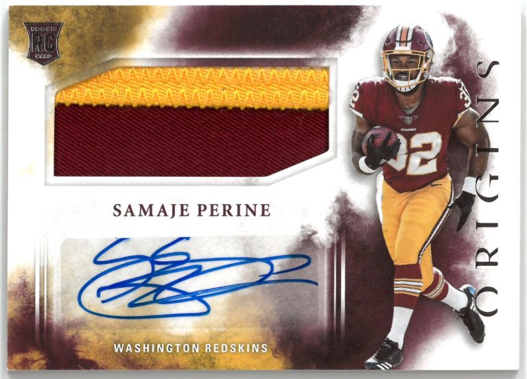 Samaje Perine signed 2017 Panini Origins Auto/Patch Rookie Card (RPA/RC) #114