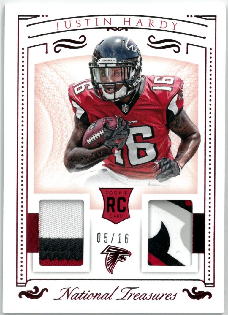 Justin Hardy 2015 Panini National Treasures Patch/Relic Rookie Card #RDM-JH 5/16