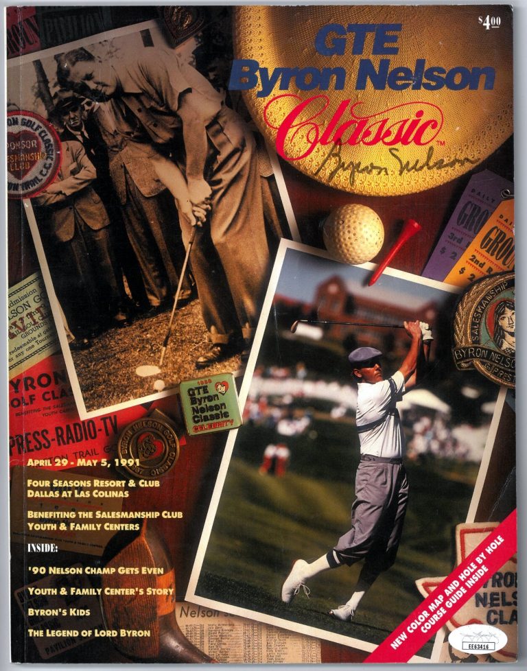 Byron Nelson signed 1991 GTE Byron Nelson Golf Classic Program- JSA- imperfect