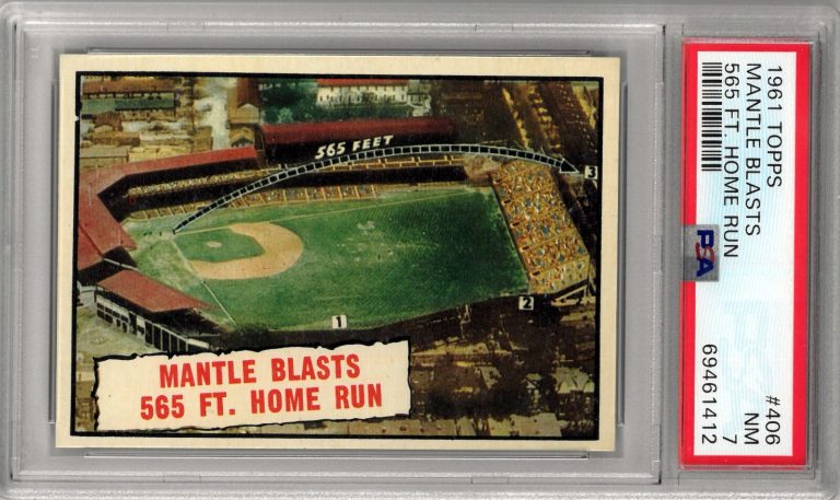 Mickey Mantle 1961 Topps Blasts 565 FT Home Run Card #406- PSA Graded 7 NM