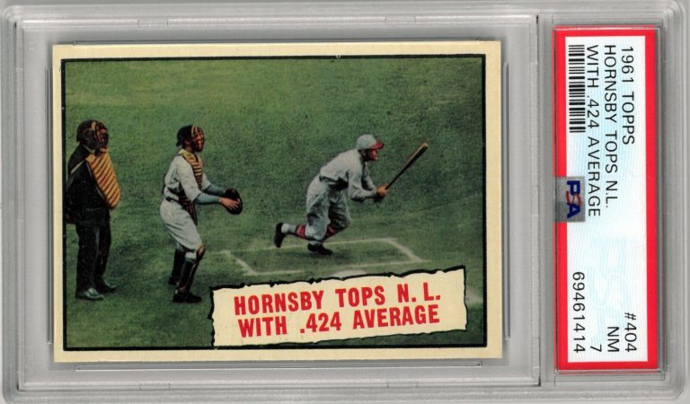 Rogers Hornsby 1961 Topps Tops NL with .424 Average Card #404- PSA Graded 7 NM