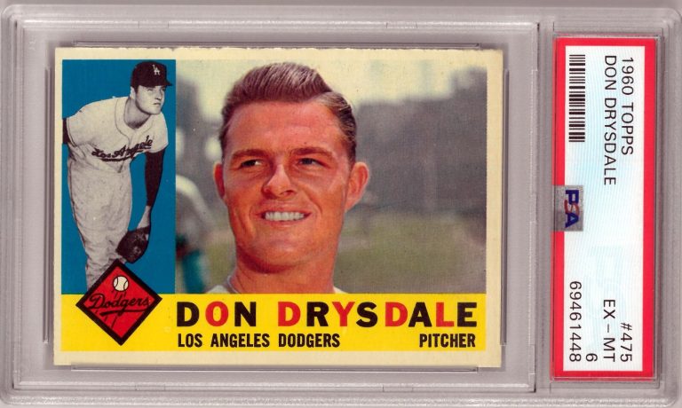 Don Drysdale 1960 Topps Card #475- PSA Graded 6 EX-MT (Los Angeles Dodgers)