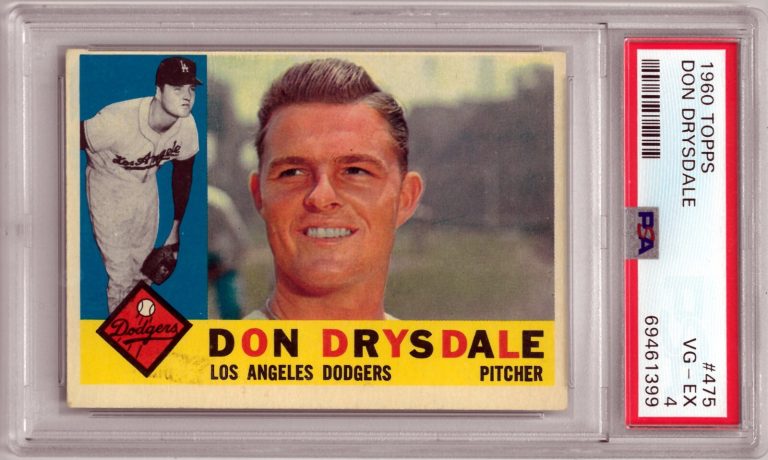 Don Drysdale 1960 Topps Baseball Card #475 - PSA Graded 4 VG-EX (LA Dodgers)
