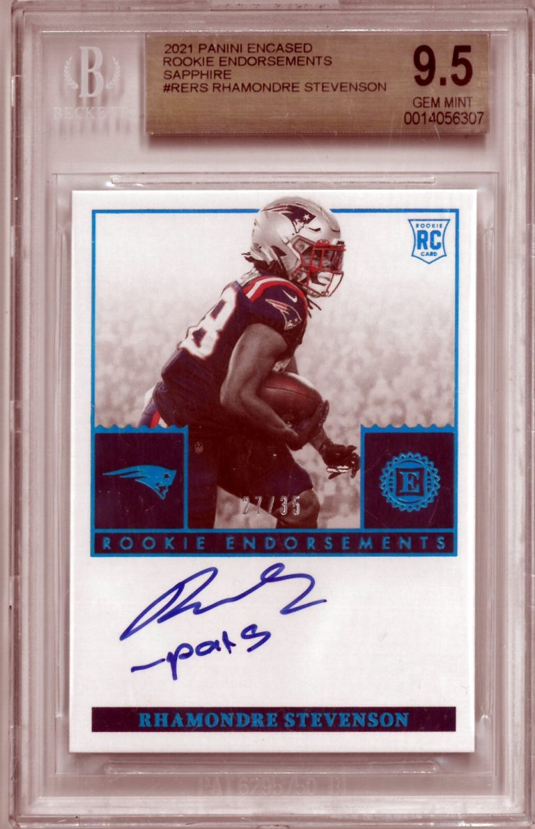 Rhamondre Stevenson 2021 Panini Encased Rookie End Sapphire Card- BGS Graded 9.5