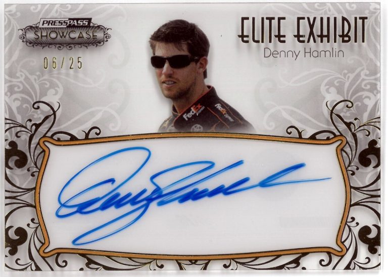 Denny Hamlin signed 2012 Press Pass Showcase Elite Exhibit On Card Auto -06/25