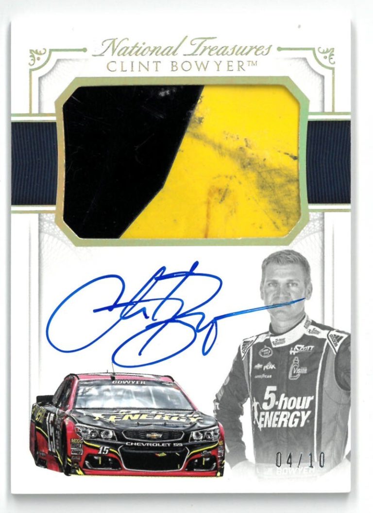Clint Bowyer signed 2016 Panini National Treasures Racing On Card Auto/Race Used